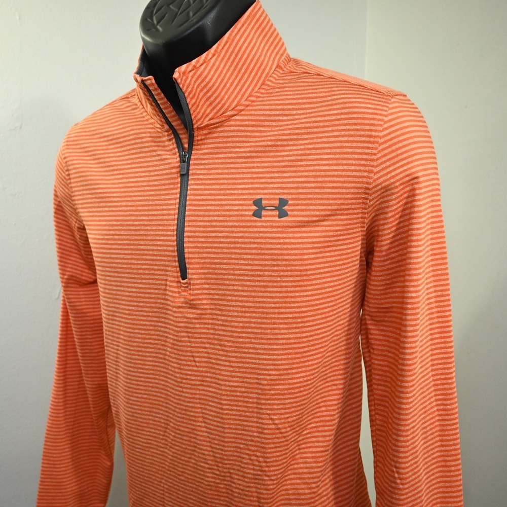 Under Armour 1/4 Zip Golf Jacket Mens Small Orange Loose Pullover Lightweight